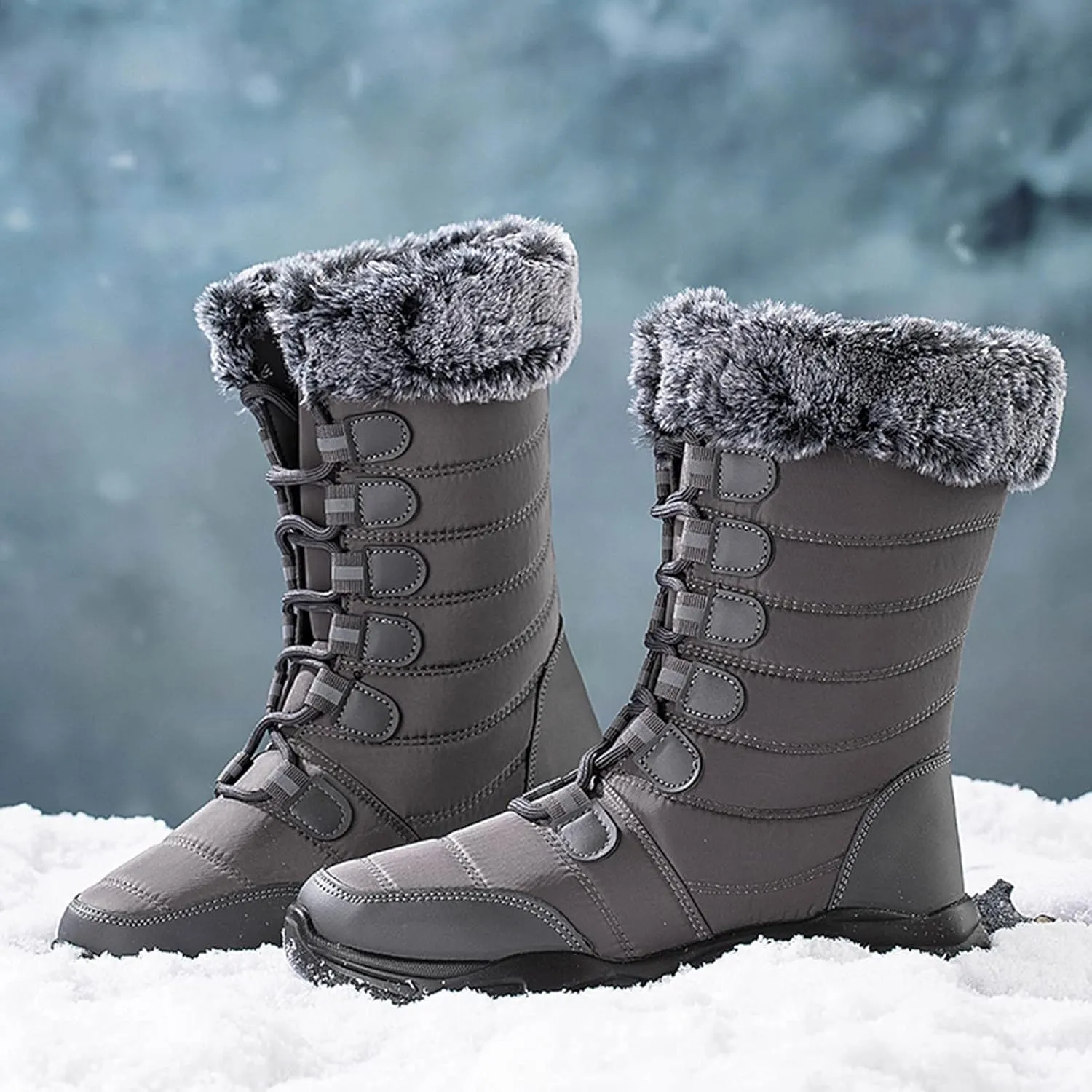 Tall Black Snow Boots for Women Women's Waterproof Boots Womens Ankle Snow Boots Wide Width Outdoor Boots Women Waterproof Tall Wedge Heel Winter Boots for Women
