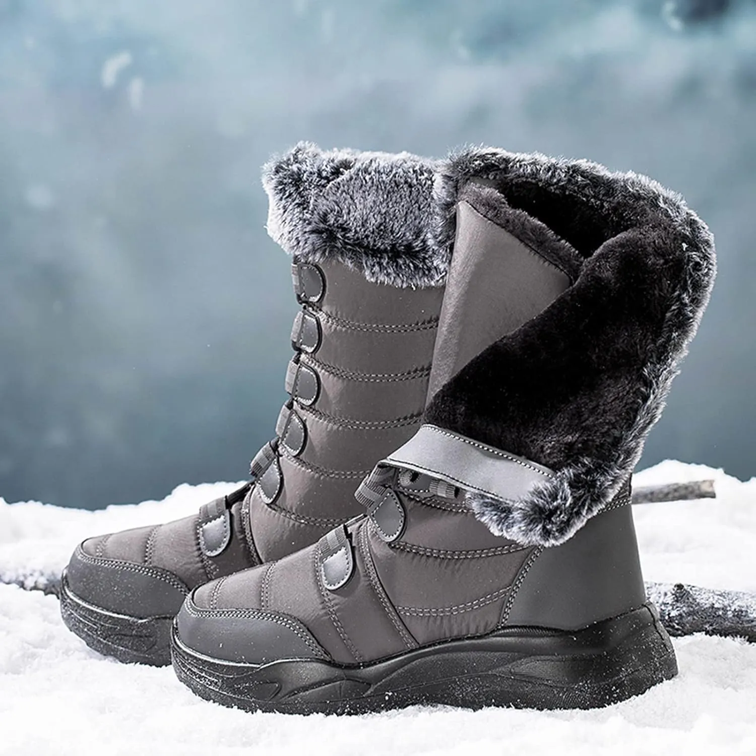 Tall Black Snow Boots for Women Women's Waterproof Boots Womens Ankle Snow Boots Wide Width Outdoor Boots Women Waterproof Tall Wedge Heel Winter Boots for Women
