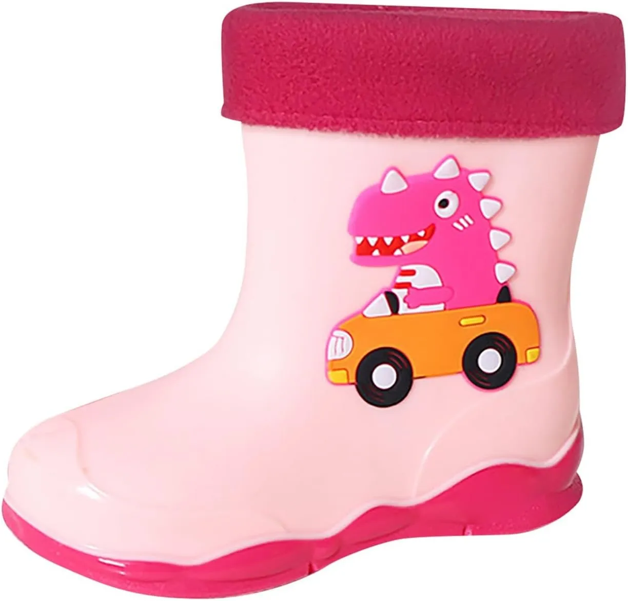 Toddler Boys Girls Dinosaur Rainboots with Fleece ??ining Kids Winter Lightweight Waterproof Rubber Fall Boots for Boys
