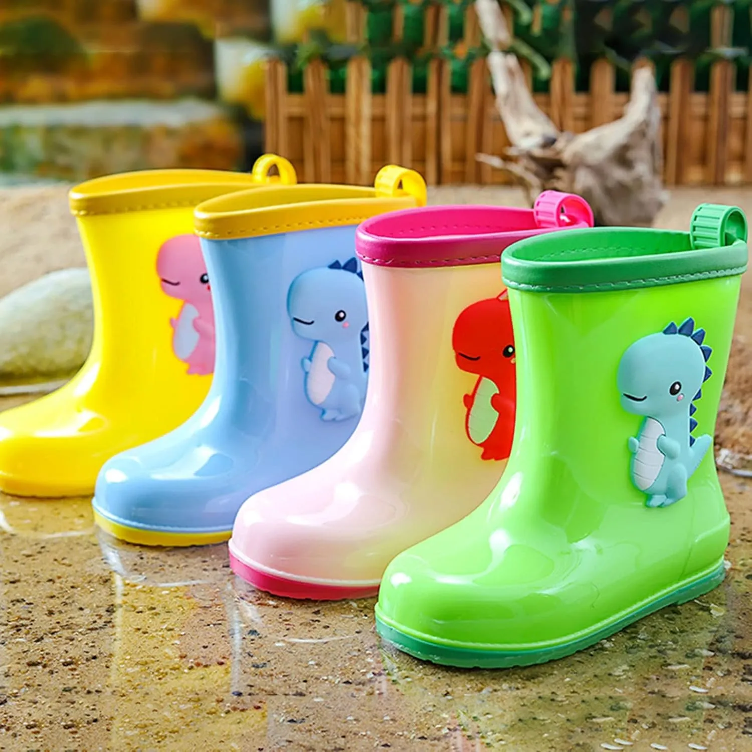 Toddler Dinosaur Rain Boots Little Boys Girls Water Boots Kids' Rainboots Rubber Waterproof Non Slip Rain Boots