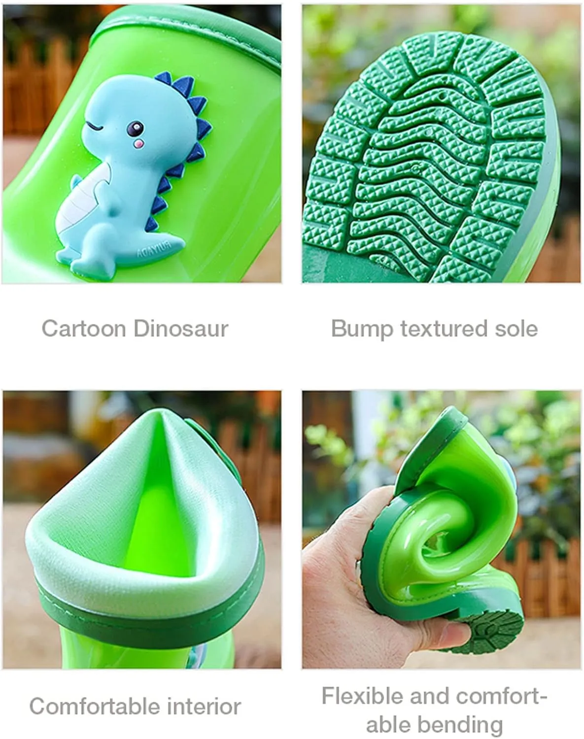 Toddler Dinosaur Rain Boots Little Boys Girls Water Boots Kids' Rainboots Rubber Waterproof Non Slip Rain Boots