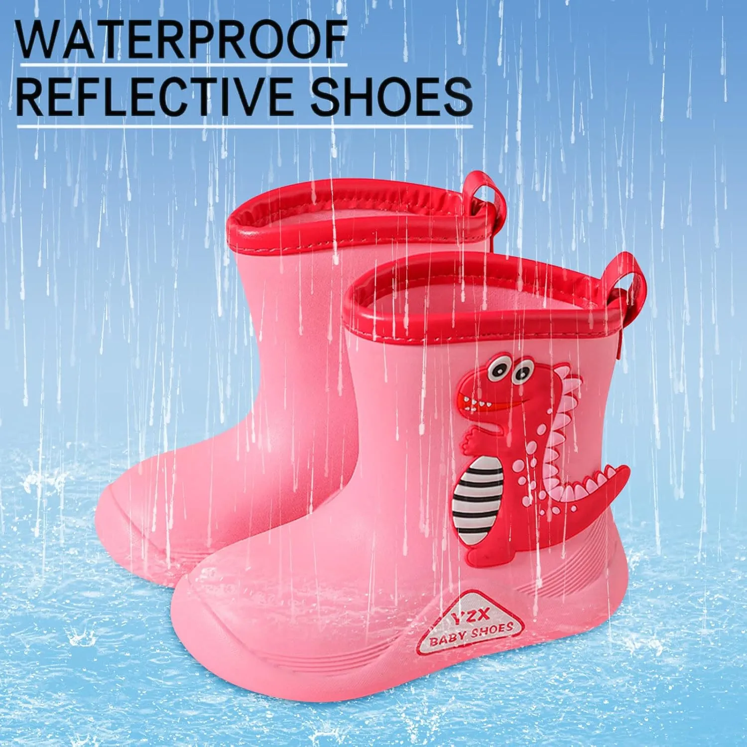 Toddler Dinosaur Rain Boots, Waterproof Rubber Kids Rain Boots for Girls Boys Unisex-Child Outdoor Rain Boots