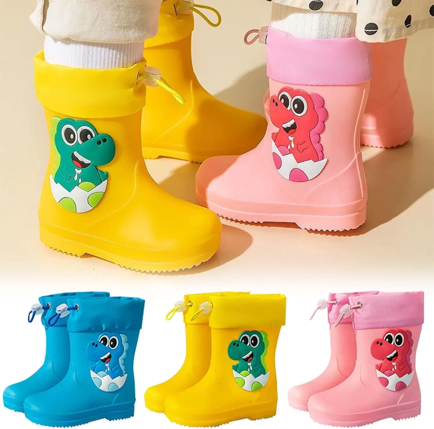 Toddler Dinosaur Rain Boots with Adjustable Buckle Infant Lightweight Non Slip Rainboots Kids Boys' Suede Boots Size 5