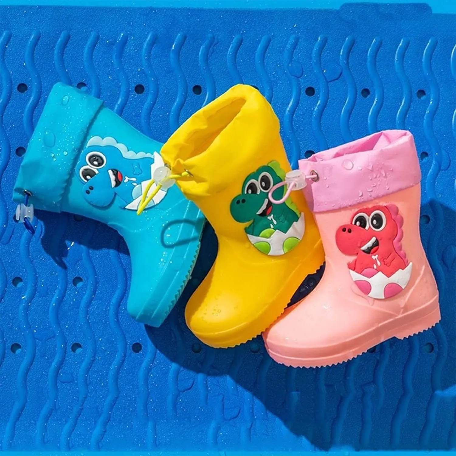 Toddler Dinosaur Rain Boots with Adjustable Buckle Infant Lightweight Non Slip Rainboots Kids Boys' Suede Boots Size 5