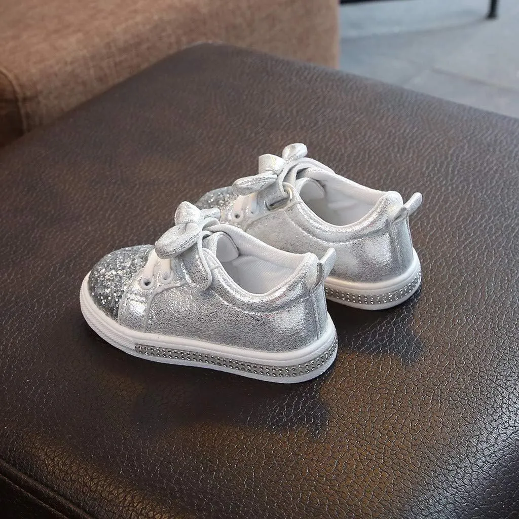 Toddler Girls Bowknot Glitter Sneakers Fashion Sparkly Sequin Slip On Strap Running Toddler Girl Running Shoes