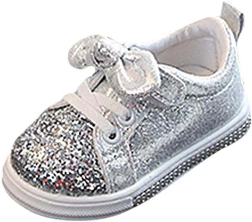 Toddler Girls Bowknot Glitter Sneakers Fashion Sparkly Sequin Slip On Strap Running Toddler Girl Running Shoes