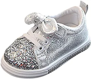 Toddler Girls Bowknot Glitter Sneakers Fashion Sparkly Sequin Slip On Strap Running Toddler Girl Running Shoes