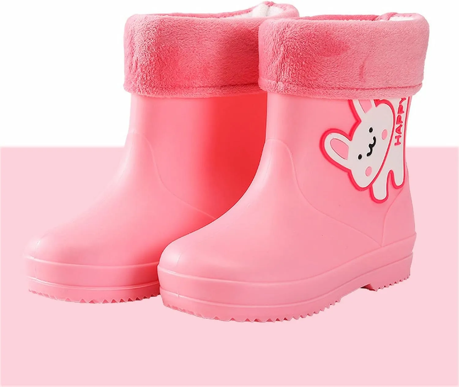 Toddler Girls Bunny Rainboots with Fleece Lined Infant Kids Lightweight Non Slip Waterproof Rubber Mud Boots Baby