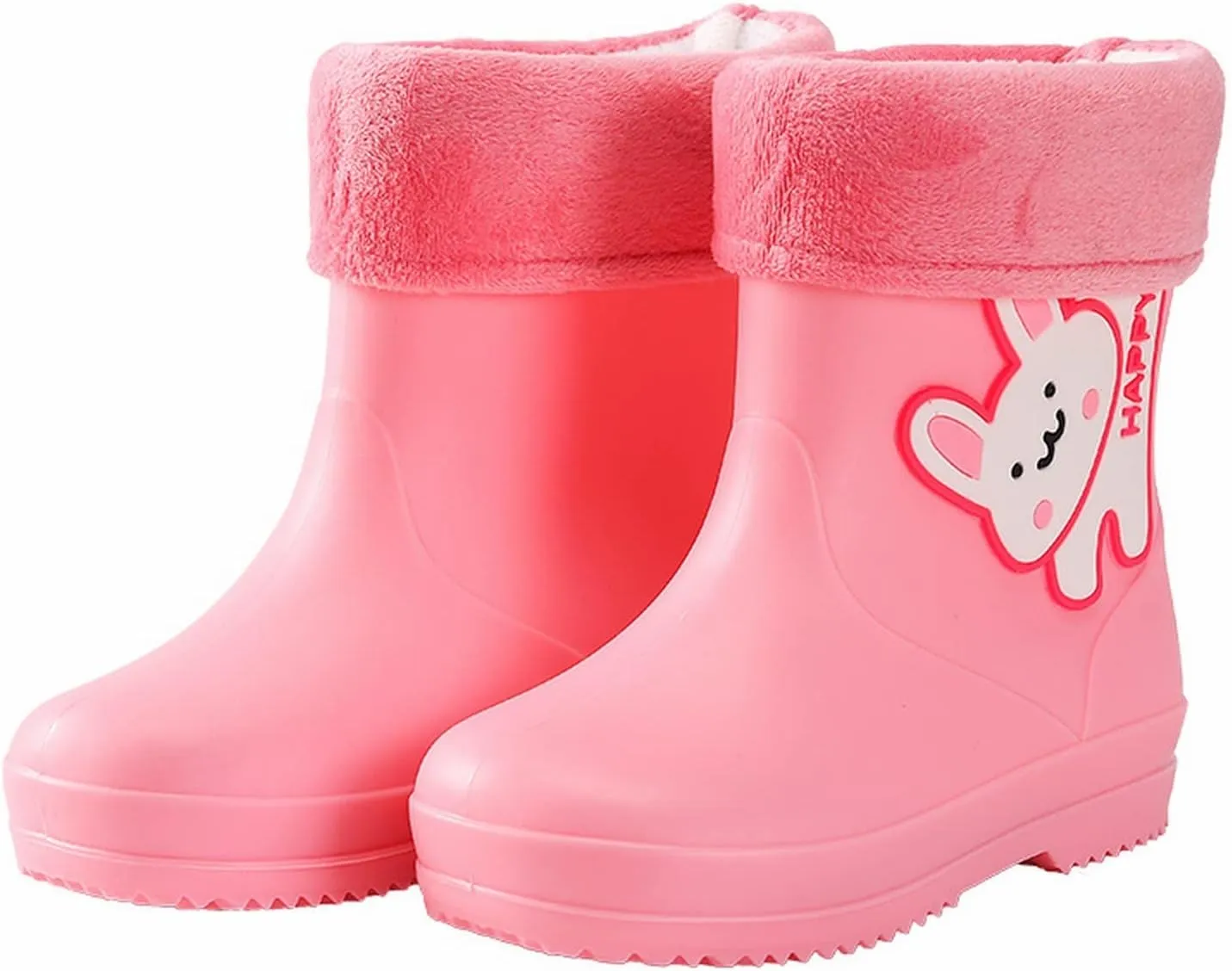 Toddler Girls Bunny Rainboots with Fleece Lined Infant Kids Lightweight Non Slip Waterproof Rubber Mud Boots Baby