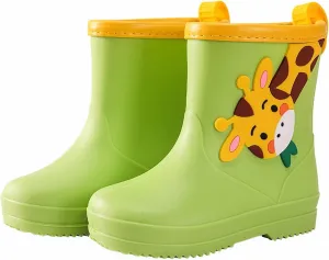 Toddler Kids Cartoon Animals Character Rain Boots Boys and Girls Water Shoes Baby Fashion Casual Rain Boots Bow Socks Baby Girl (Green, 2.5 Big Kids)