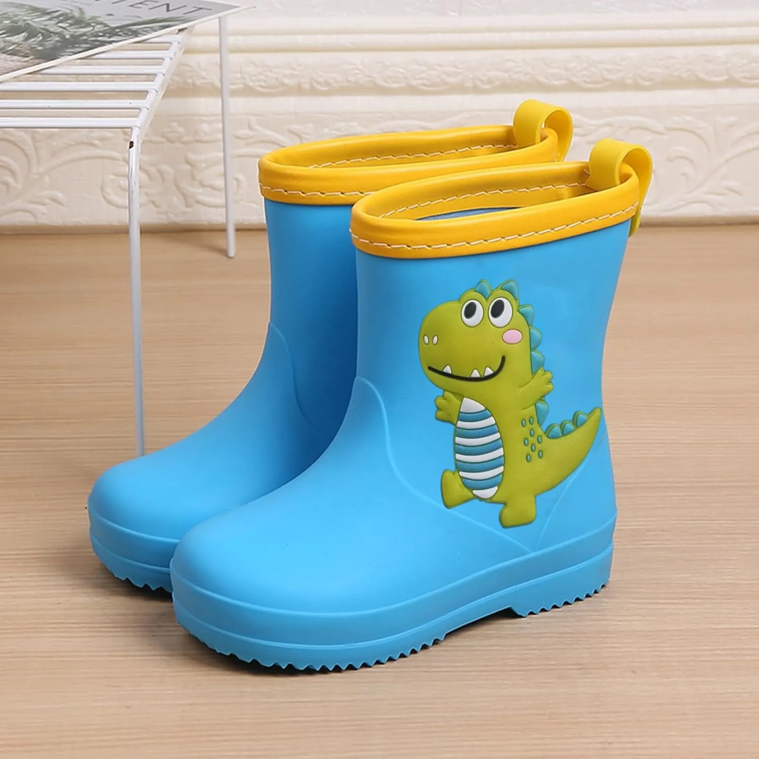 Toddler Kids Classic Rain Boots PVC Rubber Water Shoes Cartoon Dinosaur Baby Shoes Heel Booties for Girls Boys