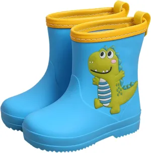 Toddler Kids Classic Rain Boots PVC Rubber Water Shoes Cartoon Dinosaur Baby Shoes Heel Booties for Girls Boys