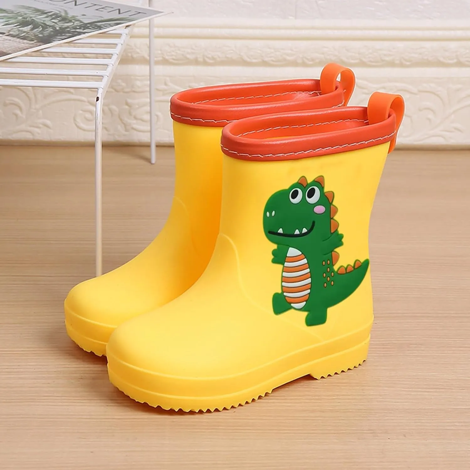 Toddler Kids Classic Rain Boots Rubber Water Shoes Cartoon Dinosaur Baby Shoes Heel Booties for Girls Boys