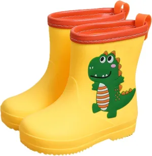 Toddler Kids Classic Rain Boots Rubber Water Shoes Cartoon Dinosaur Baby Shoes Heel Booties for Girls Boys