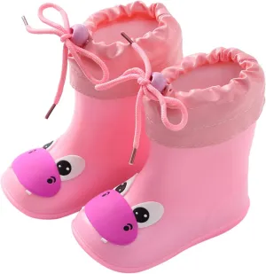 Toddler Kids Cute Duck Rain Boots Boys Girls Cartoon Reflective Solid Waterproof PVC Rubber Boots in 3D Patterns