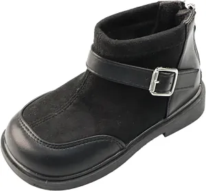Toddler Kids Girls Classic Buckle Ankle Boots PU Leather Anti Slip Outdoor Casual Hiking Shoes High Top Sneaker