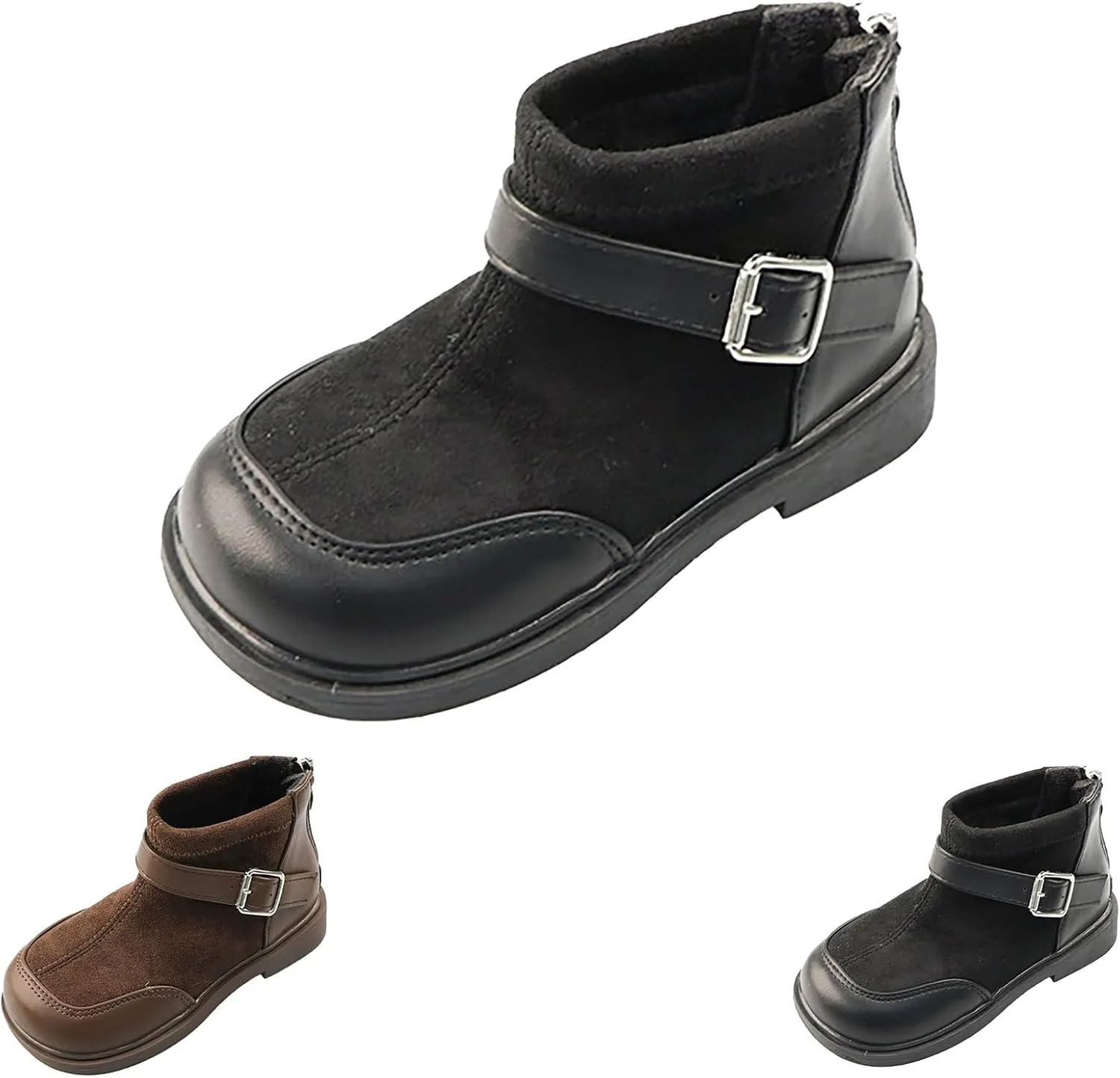 Toddler Kids Girls Classic Buckle Ankle Boots PU Leather Anti Slip Outdoor Casual Hiking Shoes High Top Sneaker