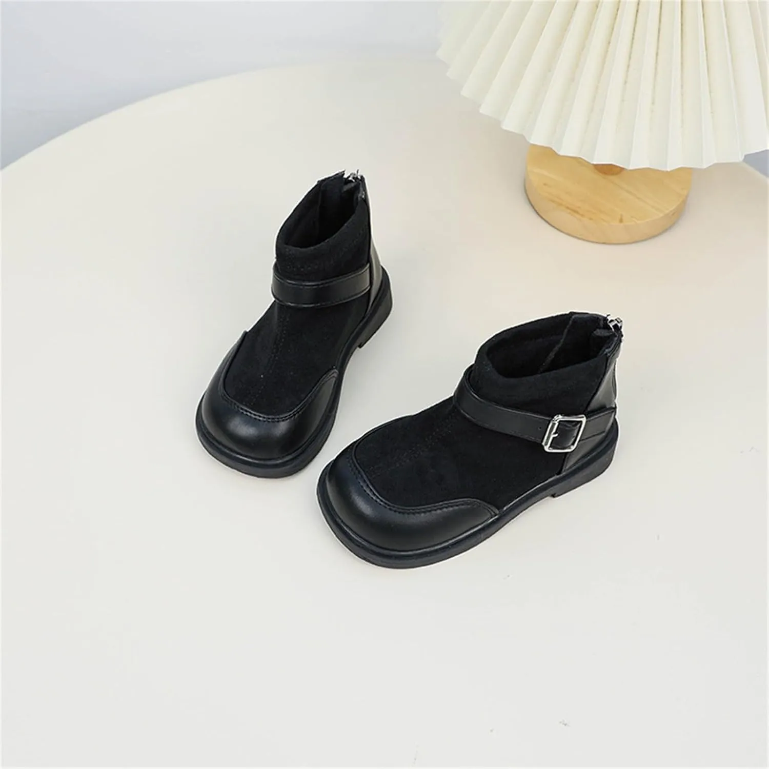 Toddler Kids Girls Classic Buckle Ankle Boots PU Leather Anti Slip Outdoor Casual Hiking Shoes High Top Sneaker