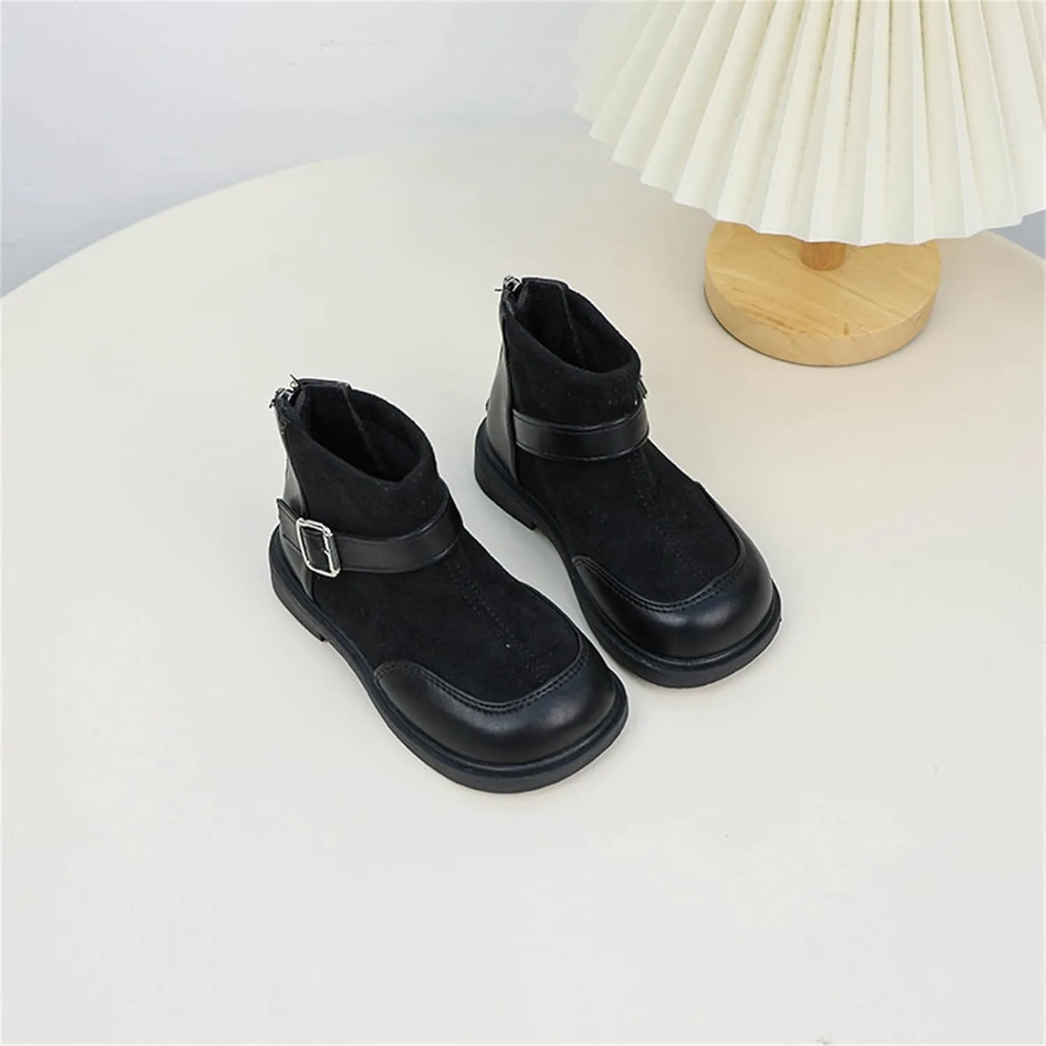 Toddler Kids Girls Classic Buckle Ankle Boots PU Leather Anti Slip Outdoor Casual Hiking Shoes High Top Sneaker
