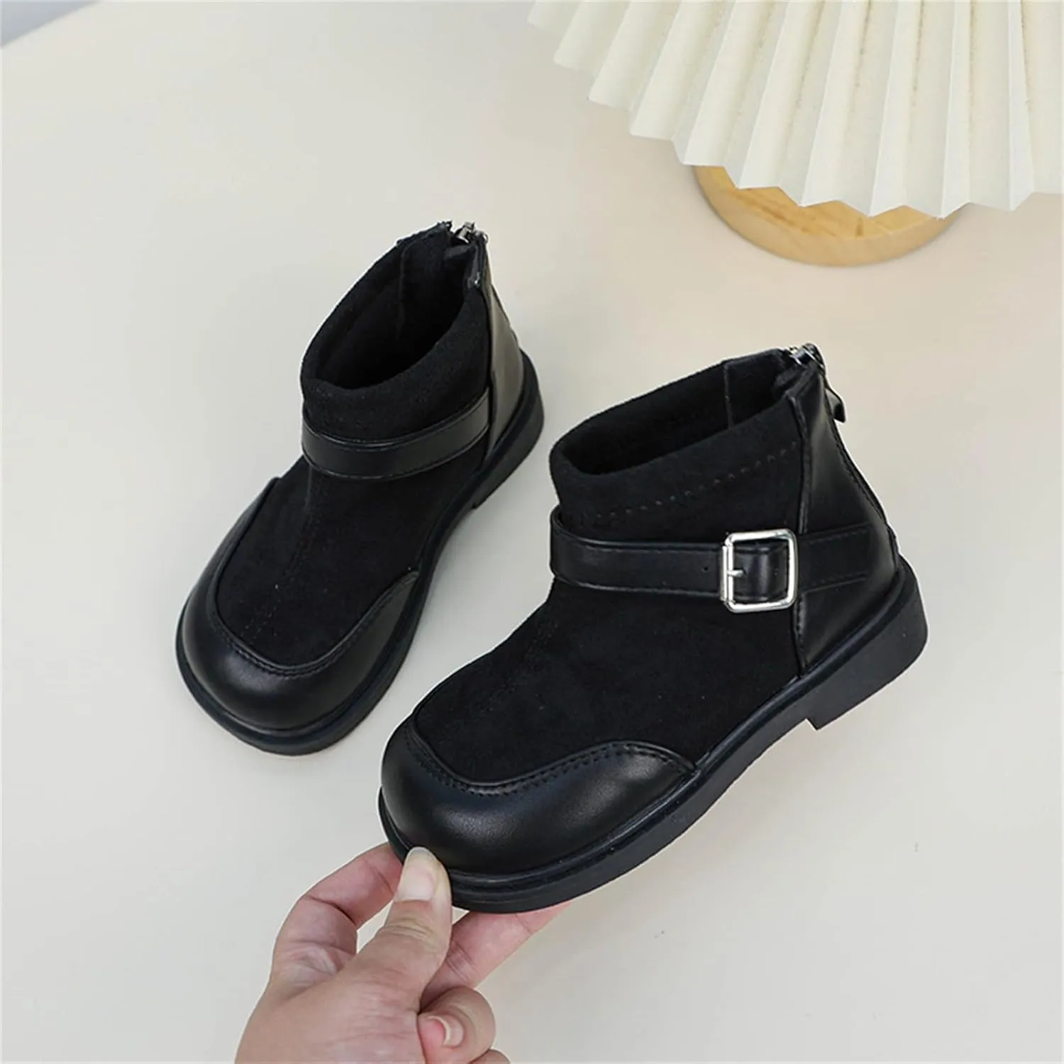 Toddler Kids Girls Classic Buckle Ankle Boots PU Leather Anti Slip Outdoor Casual Hiking Shoes High Top Sneaker