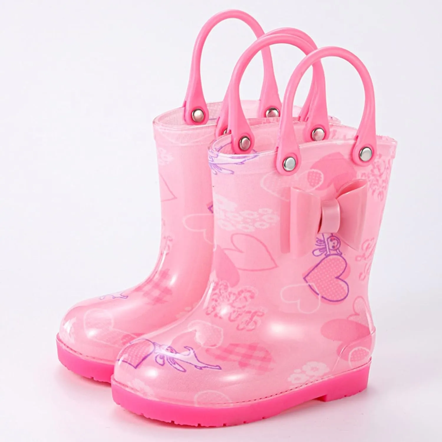 Toddler Kids Rain Boots Baby Cute Rainbow Bow Short Rain Boots Easy On Lightweight Booties for Girls