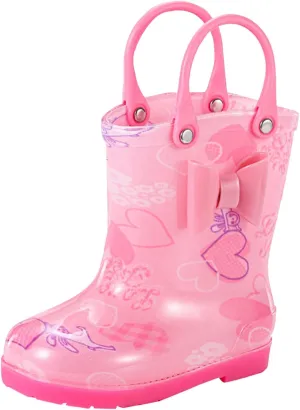 Toddler Kids Rain Boots Baby Cute Rainbow Bow Short Rain Boots Easy On Lightweight Booties for Girls