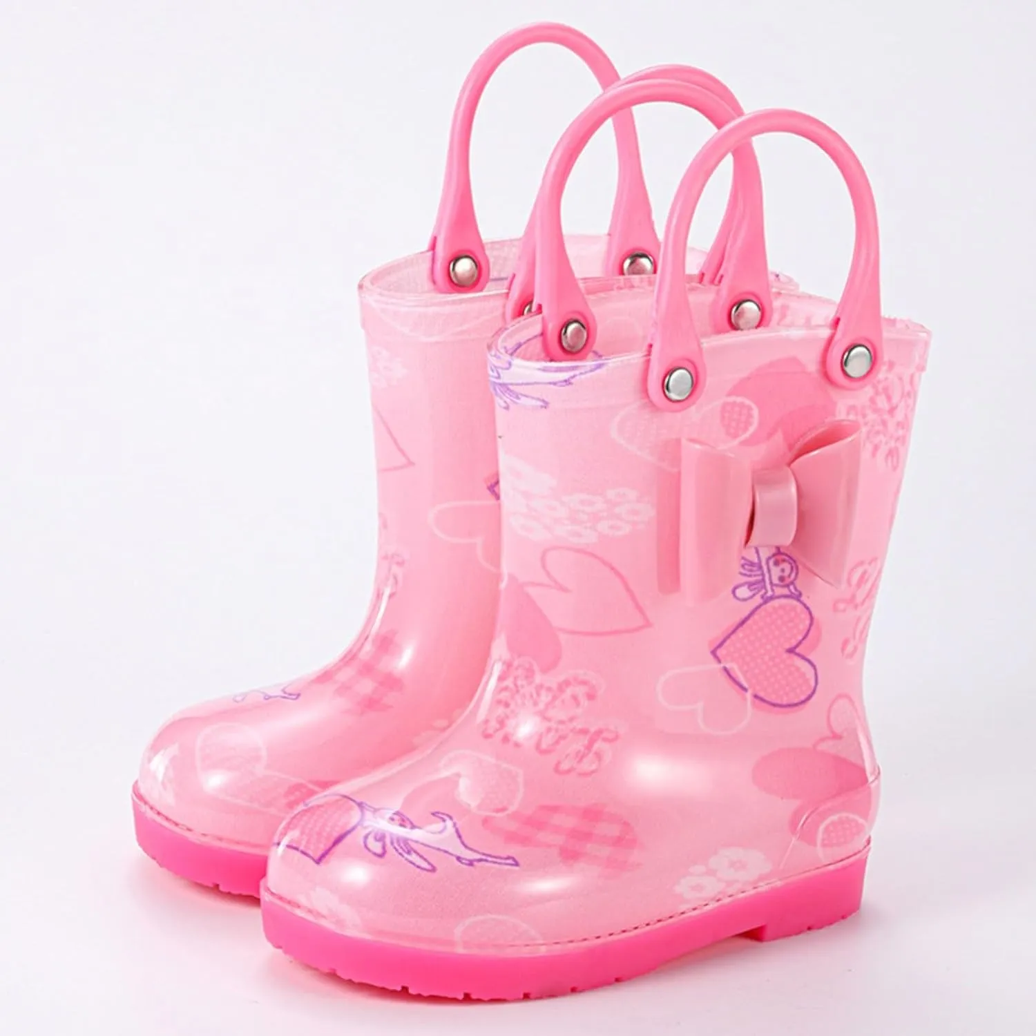 Toddler Kids Rain Boots Baby Cute Rainbow Bow Short Rain Boots Easy On Lightweight Booties for Girls
