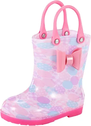 Toddler Kids Rain Boots Baby Cute Rainbow Bow Short Rain Boots Easy On Lightweight Booties for Girls
