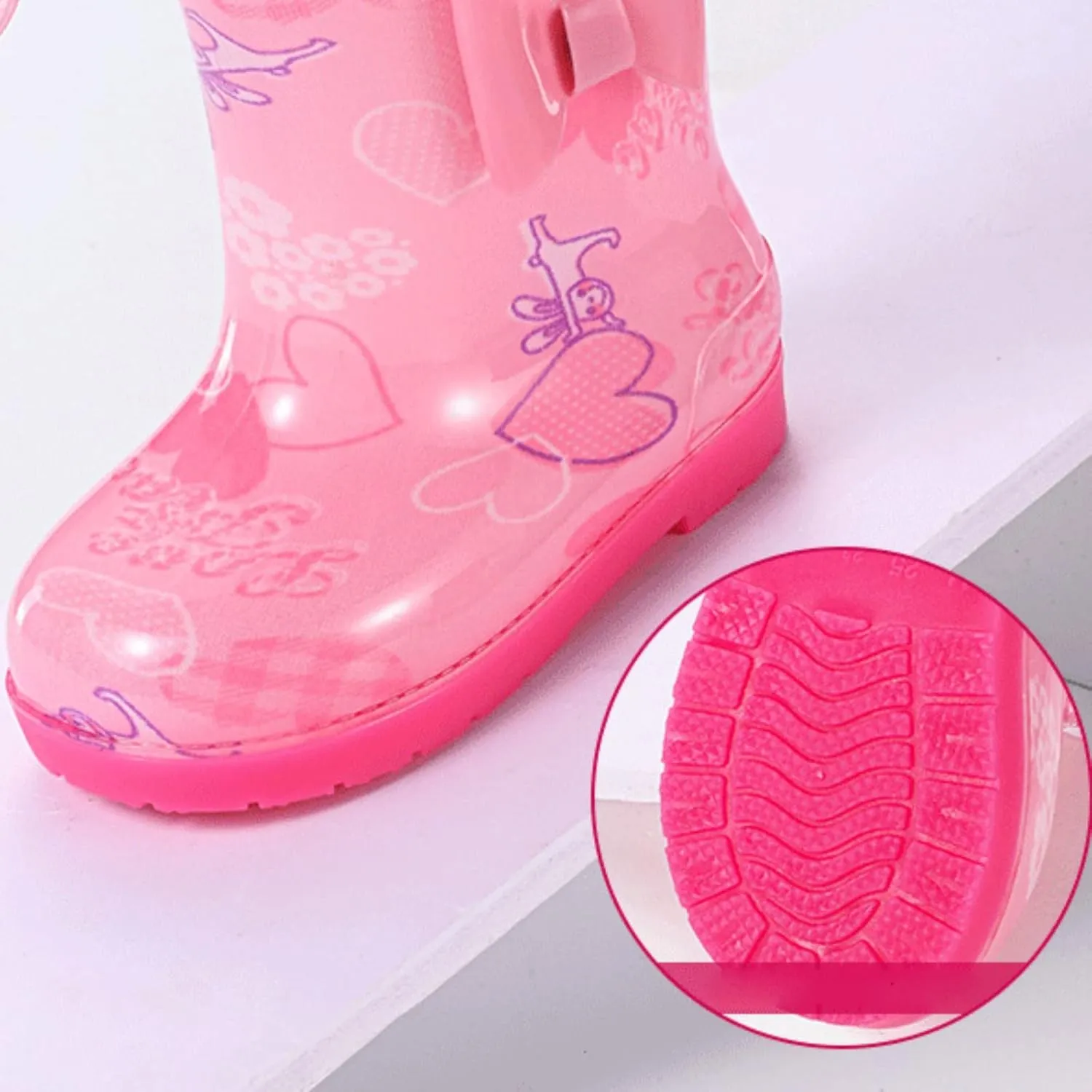 Toddler Kids Rain Boots Baby Cute Rainbow Bow Short Rain Boots Easy On Lightweight Booties for Girls