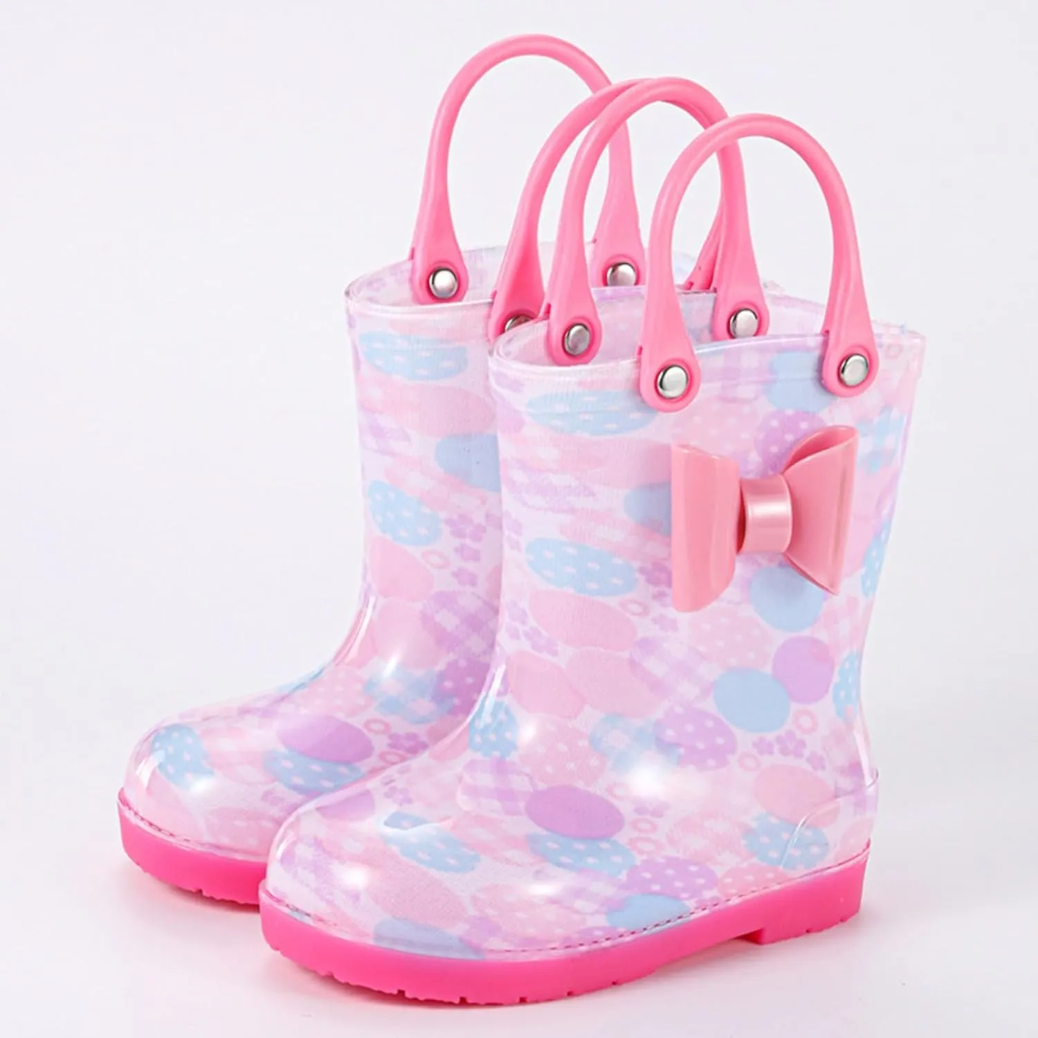 Toddler Kids Rain Boots Baby Cute Rainbow Bow Short Rain Boots Easy On Lightweight Booties for Girls