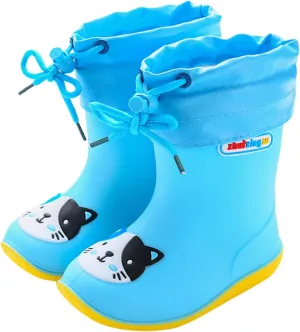 Toddler Kids Rain Boots for Girls Boys Waterproof Solid Color Rain Shoes with Easy On Handles Waterproof
