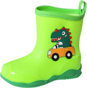 Toddler Kids Waterproof Cute Cartoon Dinosaur Printed Rain Boots Patterns Rubber Boots for Little Boys Baby Girl Shoes