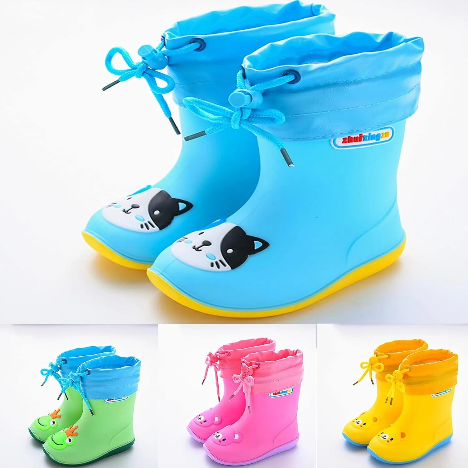 Toddler-Kids Waterproof Light Up Rain Boots Patterns and Glitter Boots with Handles for Boys and Girls