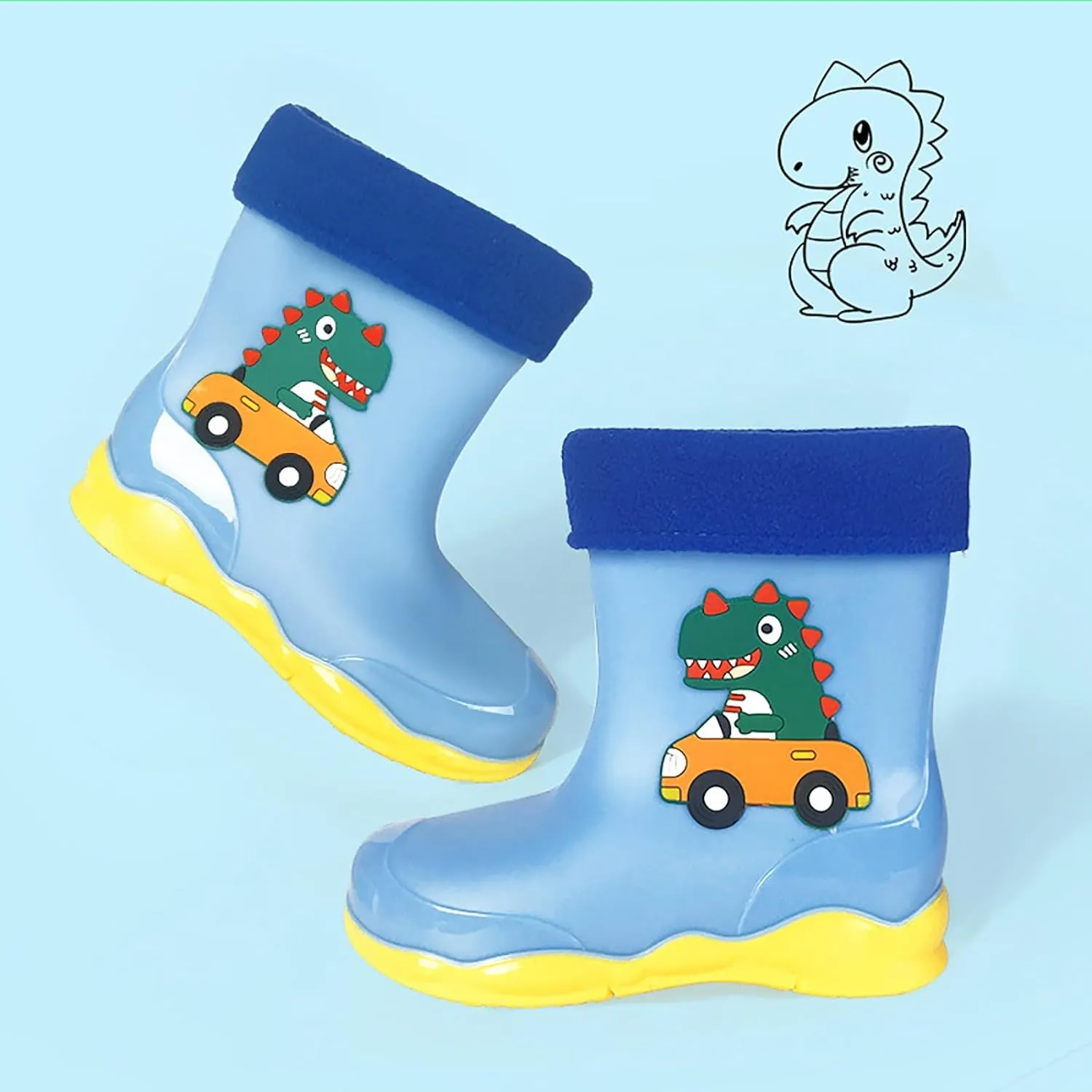 Unisex-Child Kids Rubber Waterproof Rain Boot for Boys and Girls Cute Dinosaur Cartoon Rain Shoes Mud Boots Winter