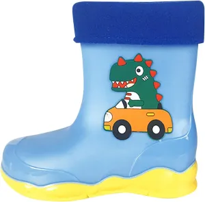 Unisex-Child Kids Rubber Waterproof Rain Boot for Boys and Girls Cute Dinosaur Cartoon Rain Shoes Mud Boots Winter