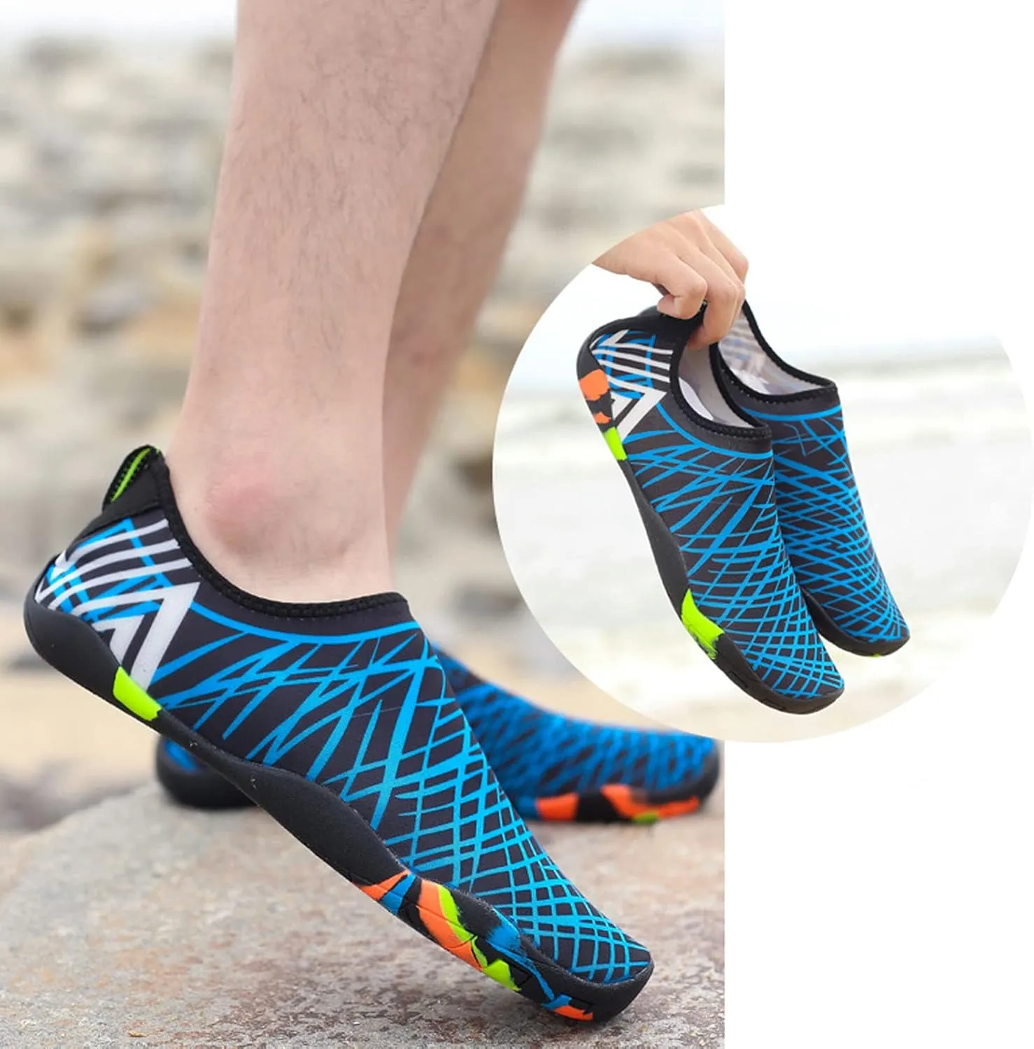 VINGVO Water Socks, Rubber Sole 1 Part Low Upper Water Shoes for Men