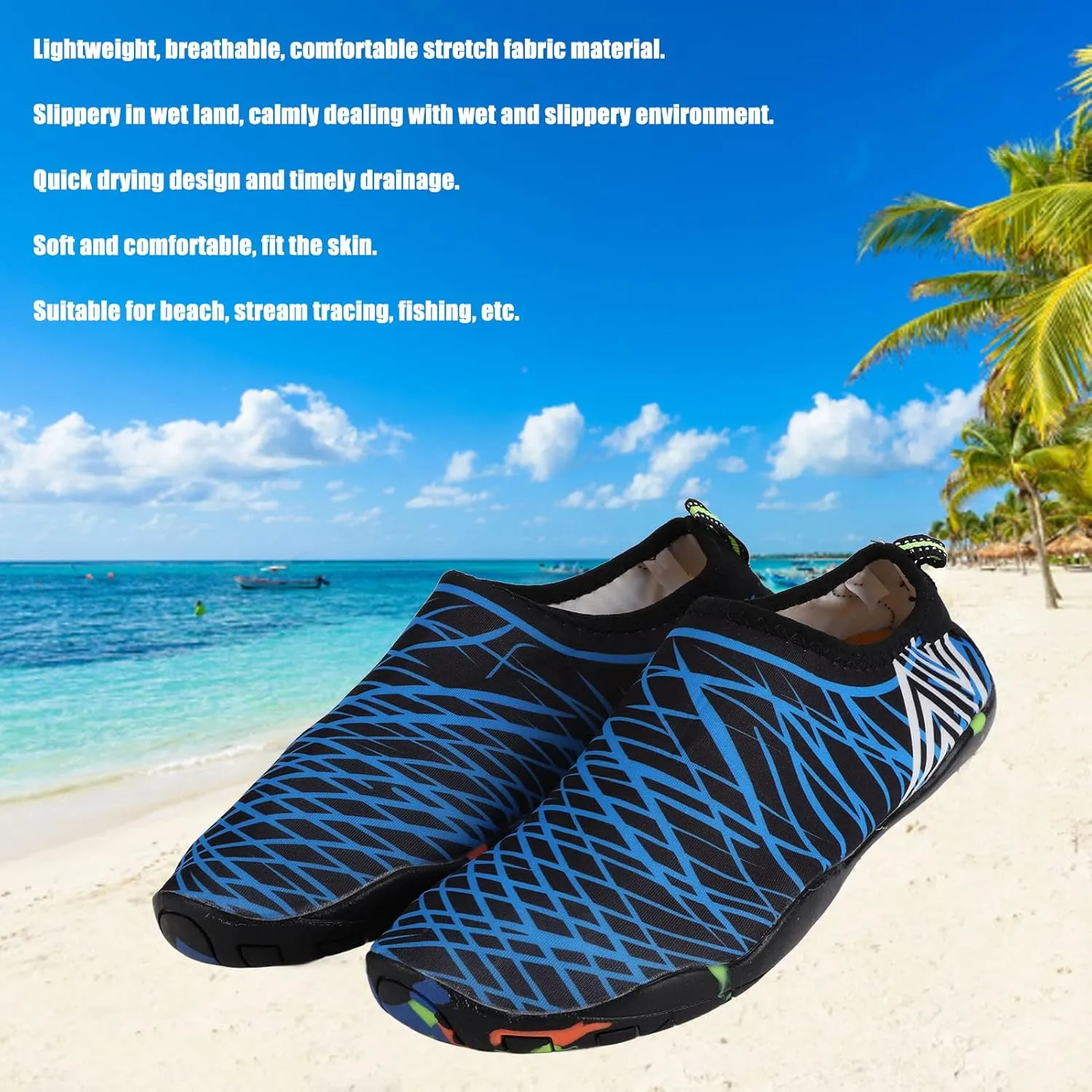VINGVO Water Socks, Rubber Sole 1 Part Low Upper Water Shoes for Men