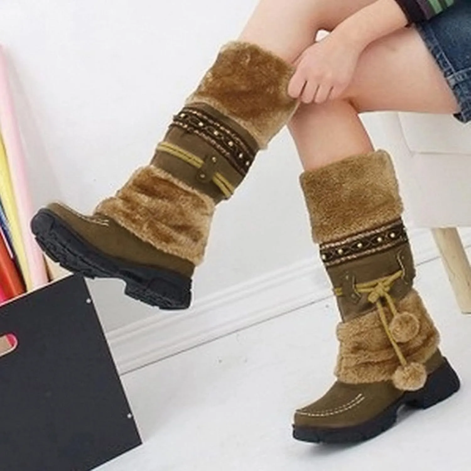Wide Calf Snow Boots for Women Plus Size Ankle Snow Boots Womens 8.5 Waterproof Black Winter Work Boots for Woman Womens Brown Winter Boots Size 11 Winter Boot for Women Lightweight