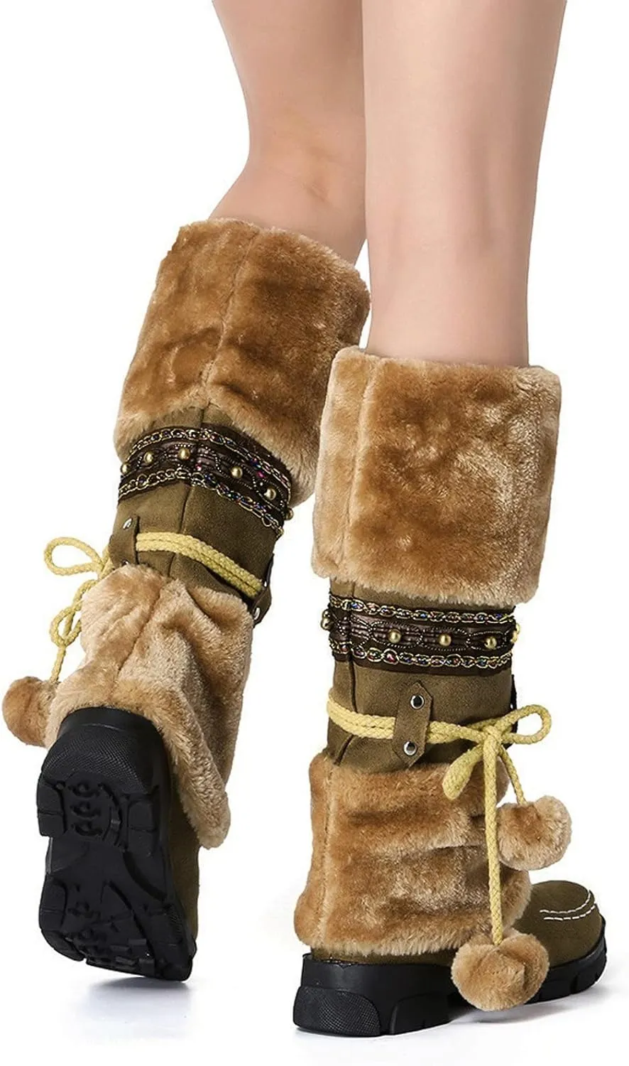 Wide Calf Snow Boots for Women Plus Size Ankle Snow Boots Womens 8.5 Waterproof Black Winter Work Boots for Woman Womens Brown Winter Boots Size 11 Winter Boot for Women Lightweight