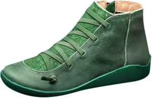 Wide Width Boots for Women Comfy Orthopedic Arch Support Walking Work Outdoor Hiking Ankle Boots Lightweight Lace Up Casual Sneaker