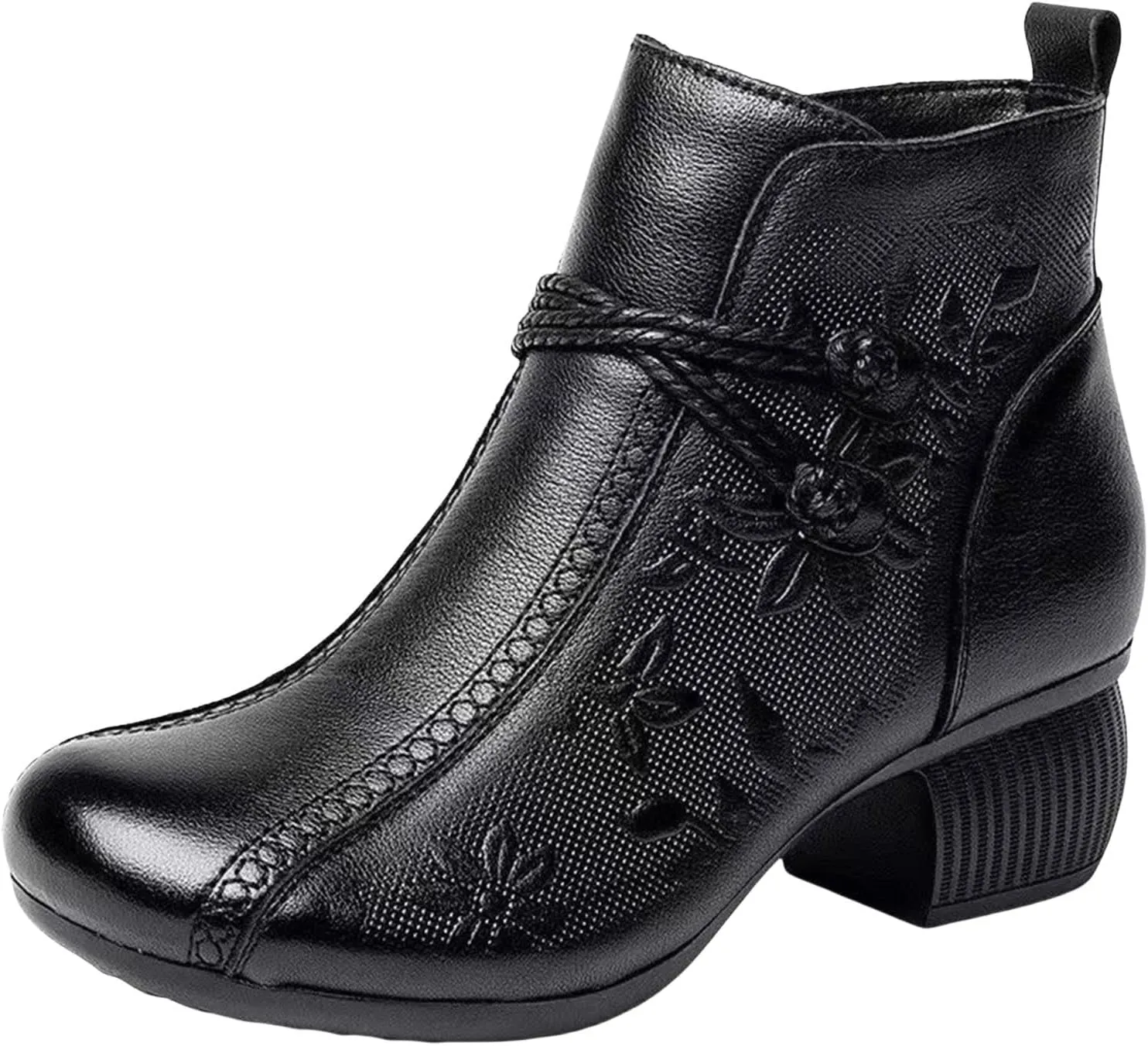 Winter Boots for Women Comfortable Side Zipper Mid Chunky Heel Suede Warm Snow Ankle Boot Outdoor Party Shoes