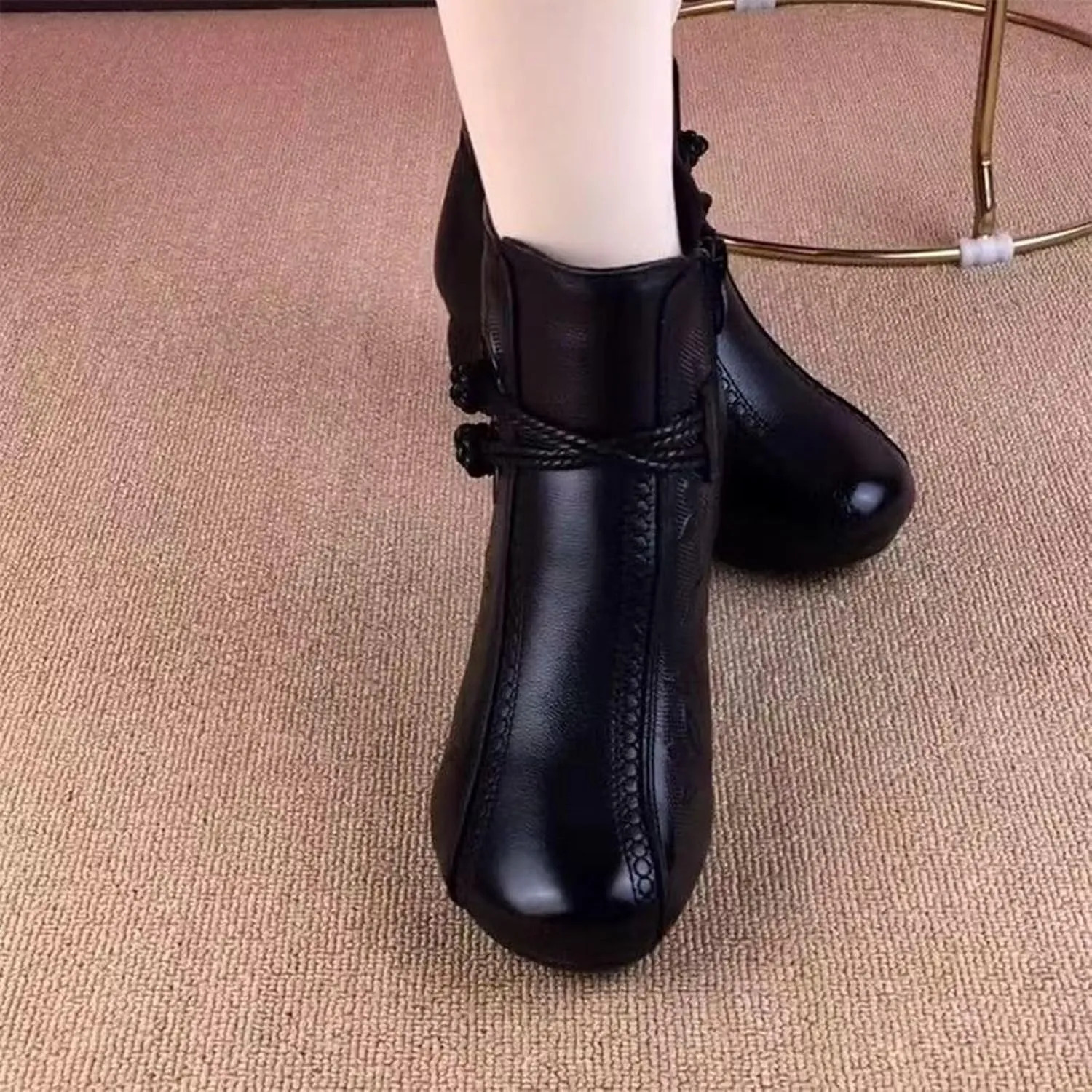 Winter Boots for Women Comfortable Side Zipper Mid Chunky Heel Suede Warm Snow Ankle Boot Outdoor Party Shoes