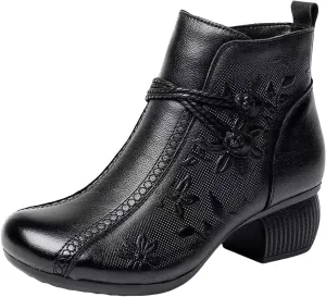 Winter Boots for Women Comfortable Side Zipper Mid Chunky Heel Suede Warm Snow Ankle Boot Outdoor Party Shoes