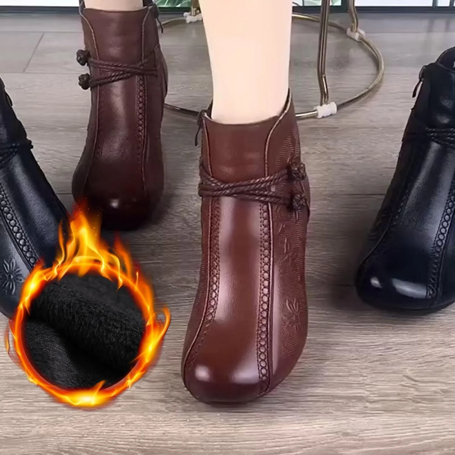 Winter Boots for Women Comfortable Side Zipper Mid Chunky Heel Suede Warm Snow Ankle Boot Outdoor Party Shoes