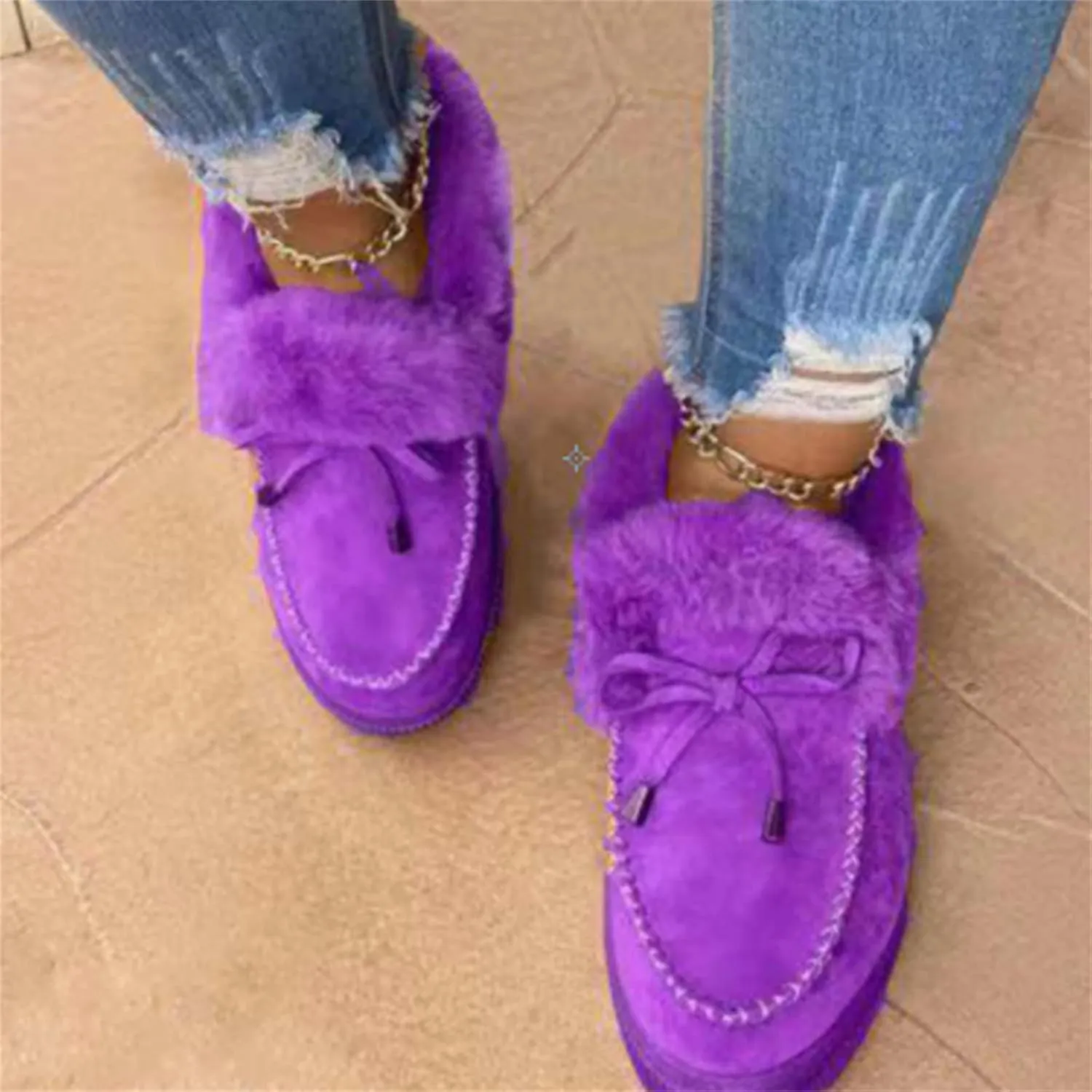 Winter Boots For Women Fashion Snow Boots Winter Shoes with Fur Lined Warm Slip On Casual Comfortable Fuzzy Loafers