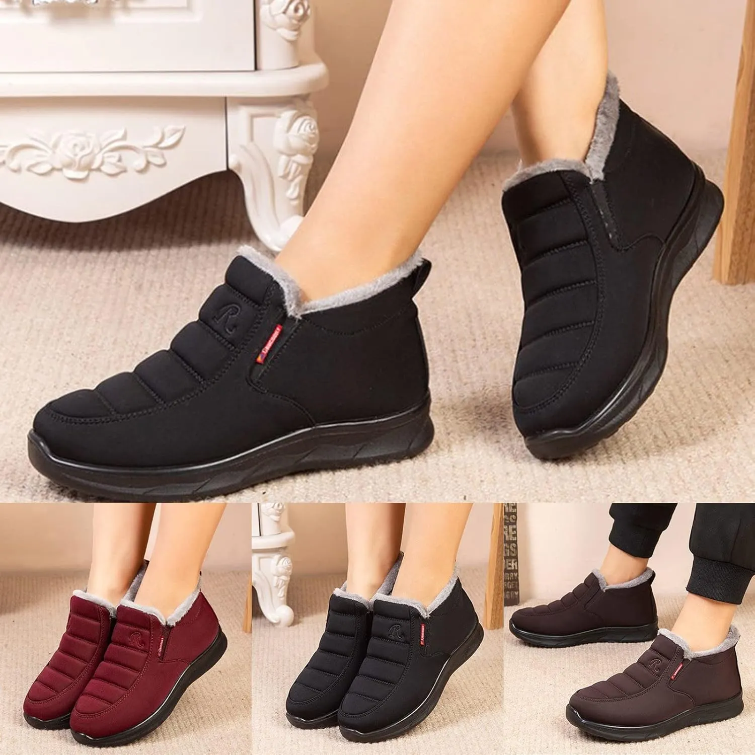 Winter Snow Boots Women Men Warm Comfortable Fur Lining Ankle Booties Platform Sneakers Waterproof Non-Slip Outdoor Walking Hiking Shoes Slip On Wide Width Short Boots with Arch Support