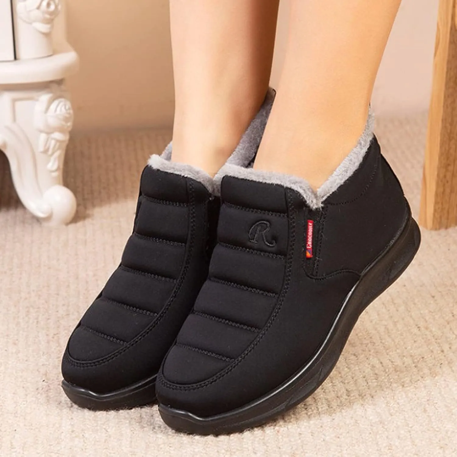 Winter Snow Boots Women Men Warm Comfortable Fur Lining Ankle Booties Platform Sneakers Waterproof Non-Slip Outdoor Walking Hiking Shoes Slip On Wide Width Short Boots with Arch Support