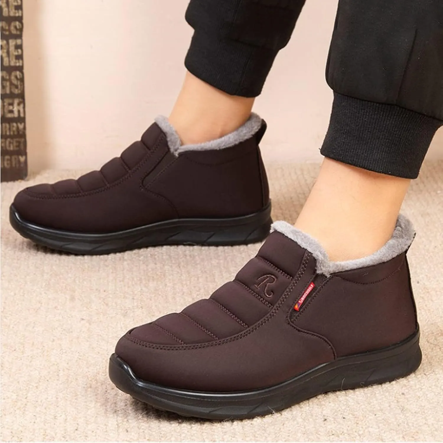 Winter Snow Boots Women Men Warm Comfortable Fur Lining Ankle Booties Platform Sneakers Waterproof Non-Slip Outdoor Walking Hiking Shoes Slip On Wide Width Short Boots with Arch Support
