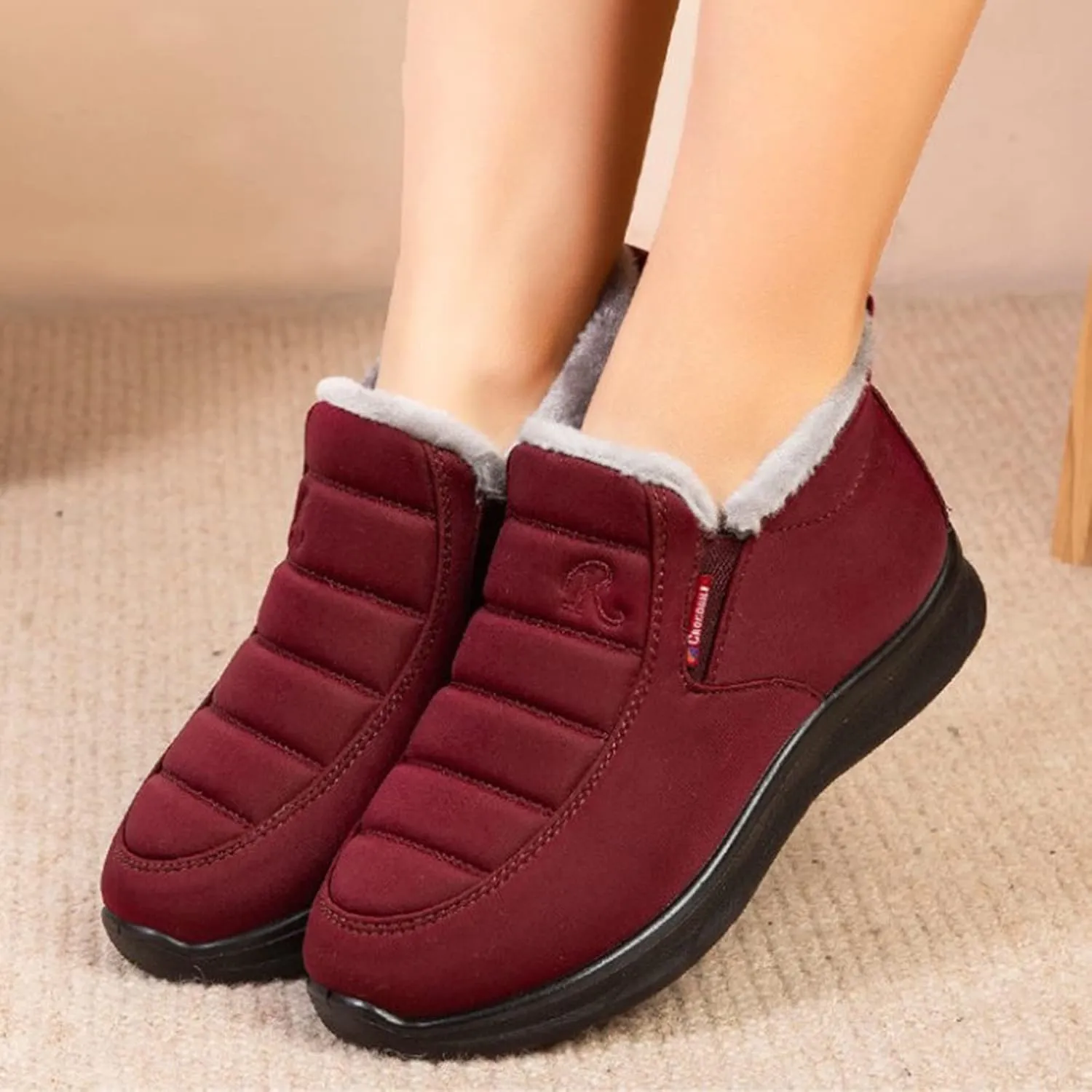 Winter Snow Boots Women Men Warm Comfortable Fur Lining Ankle Booties Platform Sneakers Waterproof Non-Slip Outdoor Walking Hiking Shoes Slip On Wide Width Short Boots with Arch Support