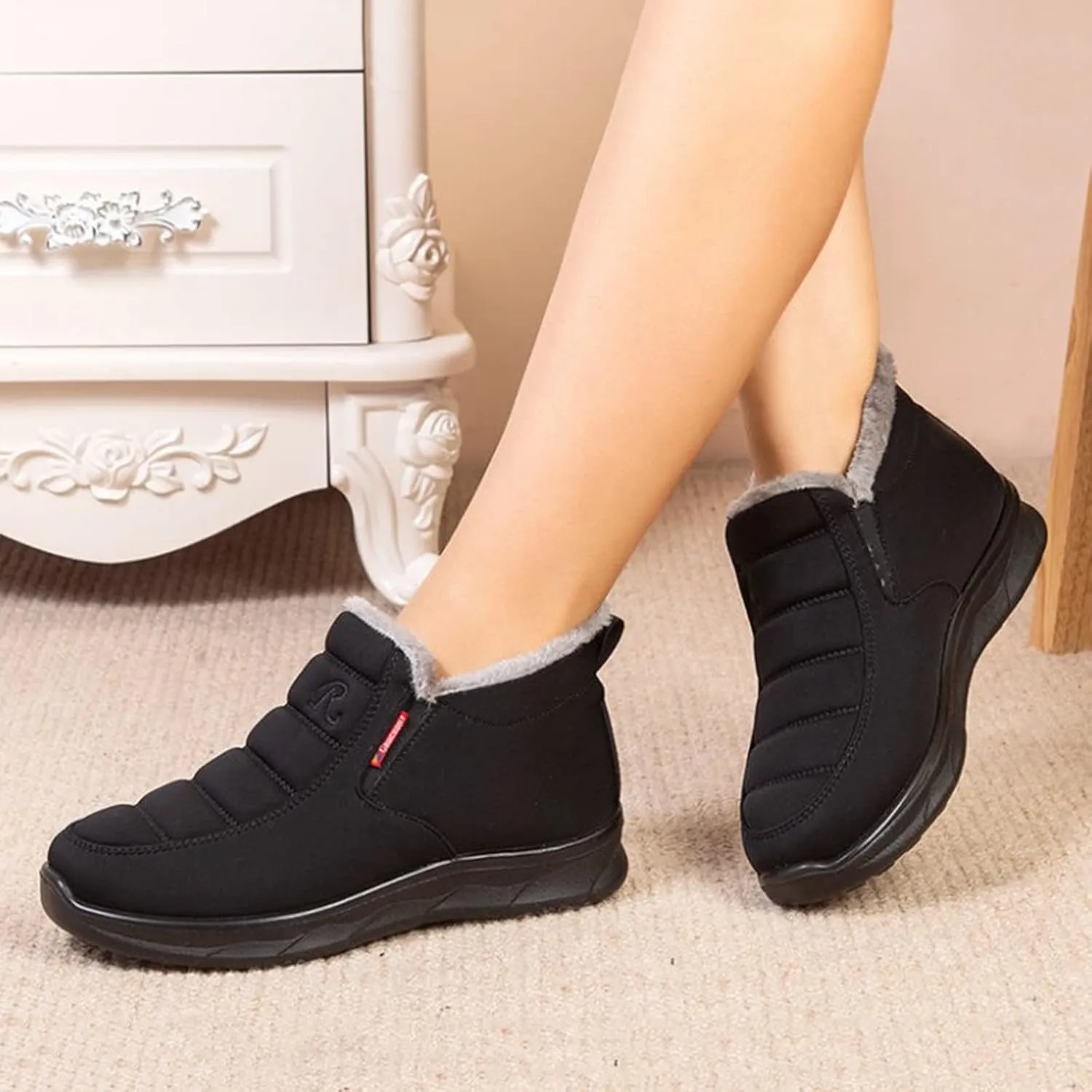 Winter Snow Boots Women Men Warm Comfortable Fur Lining Ankle Booties Platform Sneakers Waterproof Non-Slip Outdoor Walking Hiking Shoes Slip On Wide Width Short Boots with Arch Support